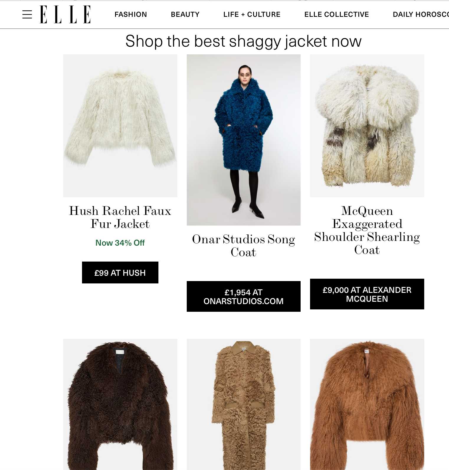 Elle.com features Onar Studios among the best shaggy coats