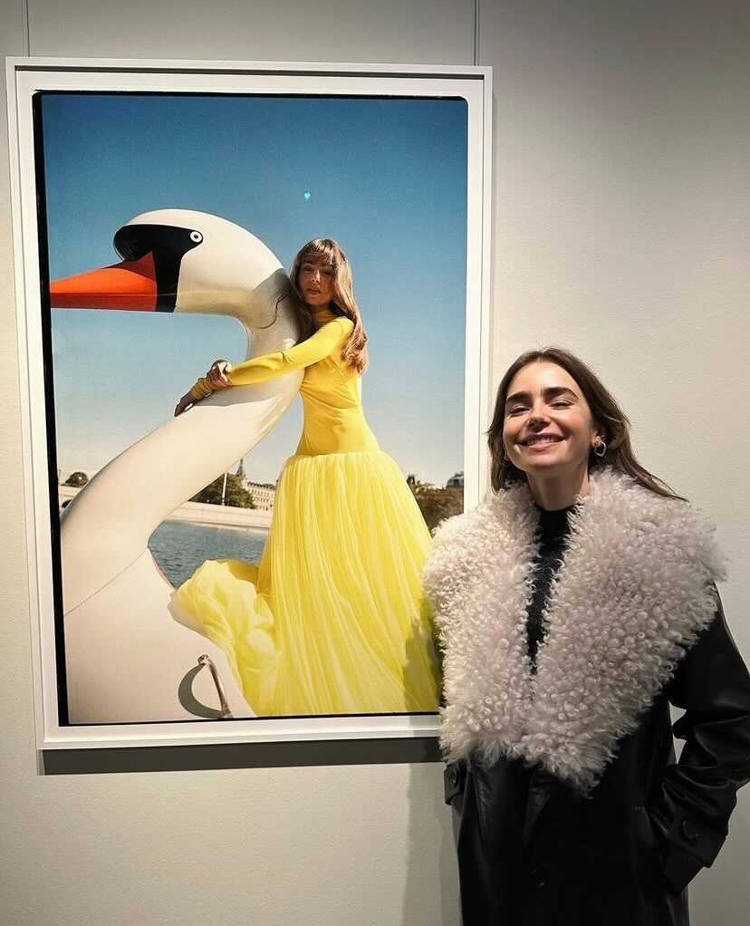 Emily in Paris star Lily Collins wearing Onar Studios' signature Selen coat