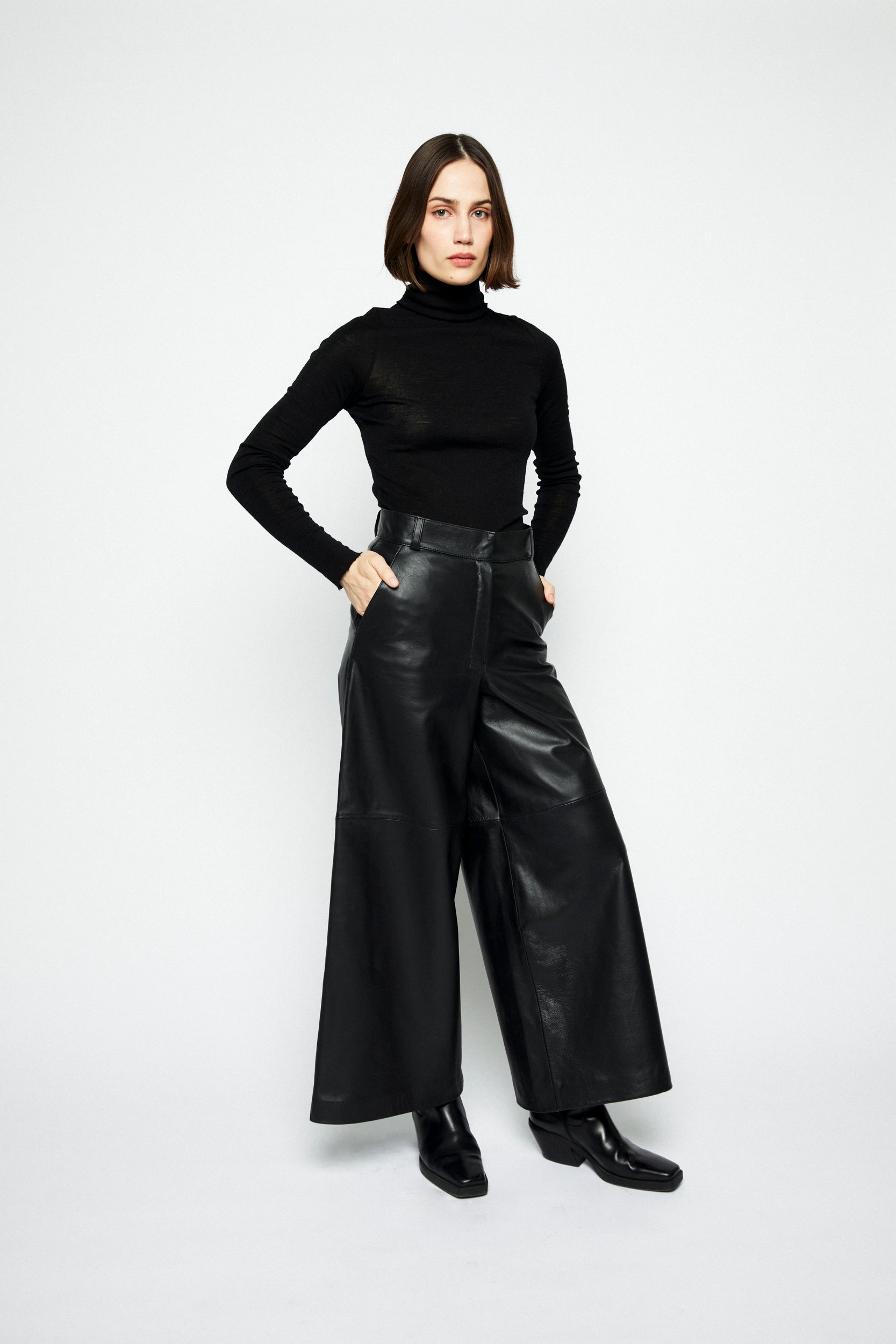 BLACK wide leather pants