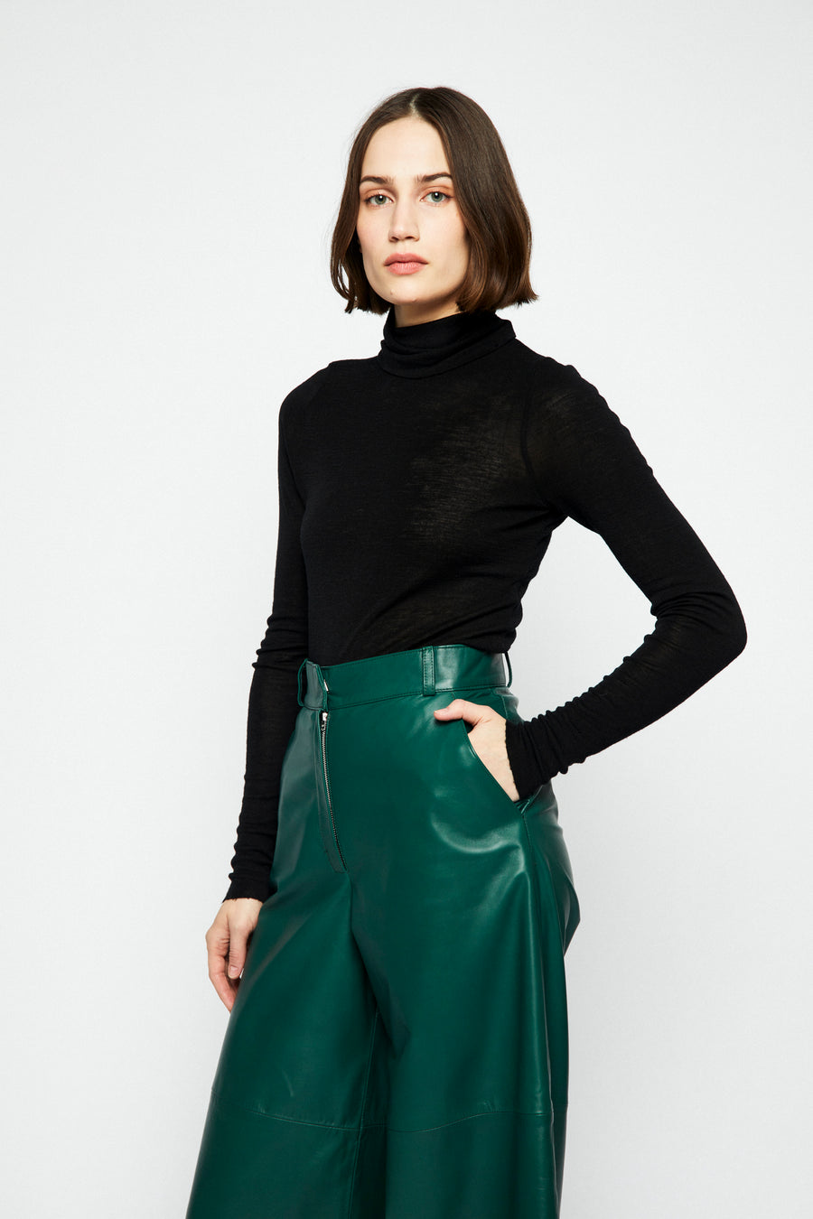 Sugarhill Wide-Leg Leather Pants Forest Green